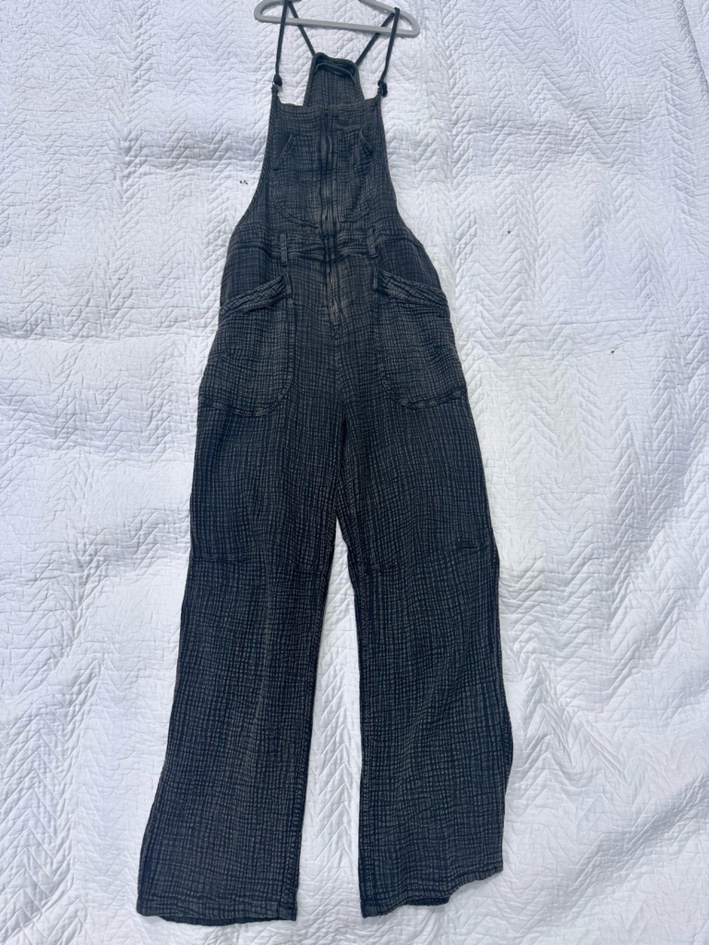 Pilcro Black Textured Cotton Overalls Jumpsuit